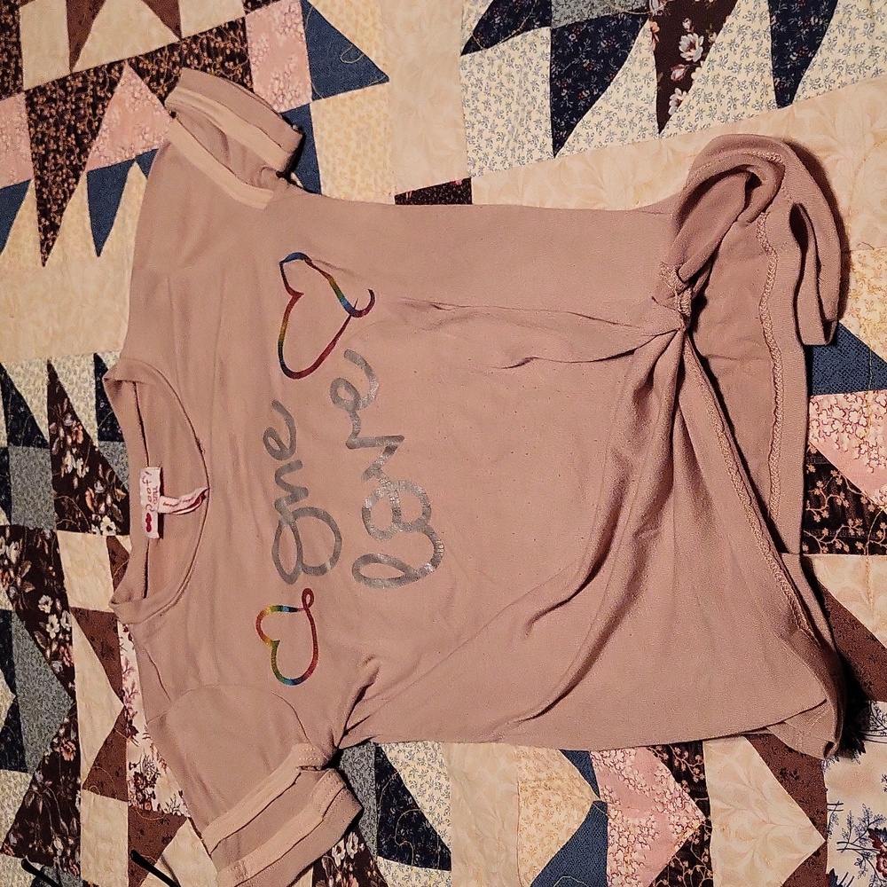 Girls Purple shirt with gray/rainbow graphic "One Love". Size Small 10/12